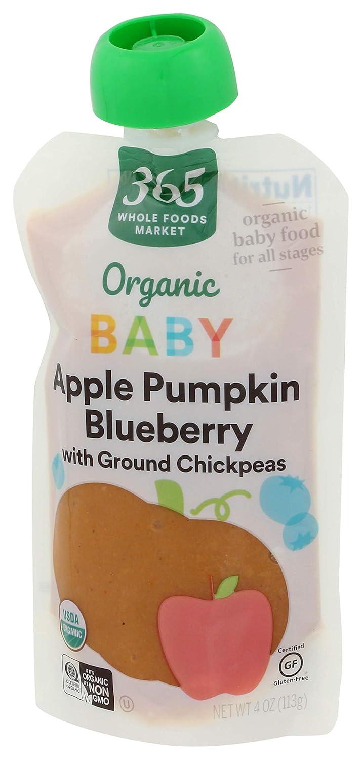 image365 by Whole Foods Market Organic Baby Food For All Stages Apple Pumpkin Blueberry with Chickpea 4 Ounce4 Ounce Pack of 4