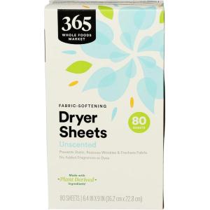 image365 by Whole Foods Market FabricSoftening Dryer Sheets Unscented 80 Count80 Count Pack of 1