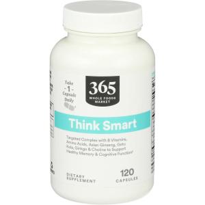 image365 by Whole Foods Market Think Smart with B Vitamins Amino Acids Ginkgo Asian Ginseng Gotu Kola ampamp Choline 120 Capsules120 Count Pack of 1