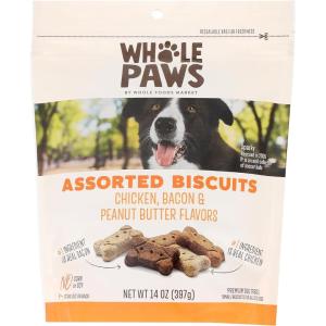 imageWhole Paws Biscuit Dog Treats Assorted Flavors Chicken Bacon ampamp Peanut Butter 14 Ounce1 Ounce Pack of 1