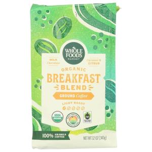 imageWhole Foods Market Organic Breakfast Blend Ground Coffee Light Roast Milk Chocolate Caramel ampamp Citrus 12 Ounce12 Ounce Pack of 1