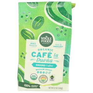 imageWhole Foods Market Organic Caf la Duena Ground Coffee Medium Roast Rich ampamp Balanced Sweet ampamp Chocolatey 12 Ounce12 Ounce Pack of 1