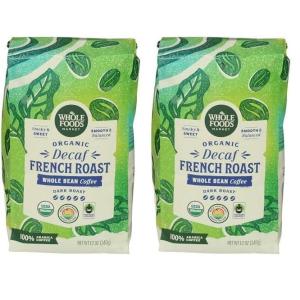 imageWhole Foods Market Organic Decaf Whole Bean Coffee Dark French Roast Smoky ampamp Sweet Smooth ampamp Balanced 12 Ounce12 Ounce Pack of 2