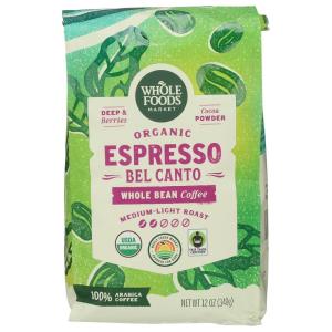 imageWhole Foods Market Organic Espresso Bel Canto Whole Bean Coffee MediumLight Roast Berries ampamp Cocoa Powder 12 Ounce12 Ounce Pack of 1