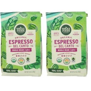 imageWhole Foods Market Organic Espresso Bel Canto Whole Bean Coffee MediumLight Roast Berries ampamp Cocoa Powder 12 Ounce12 Ounce Pack of 2