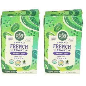 imageWhole Foods Market Organic Ground Coffee Dark French Roast Smoky ampamp Sweet Smooth ampamp Creamy 12 Ounce12 Ounce Pack of 2