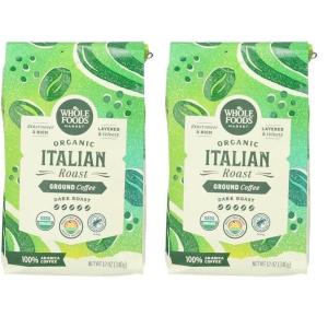 imageWhole Foods Market Organic Ground Coffee Dark Italian Roast Bittersweet Rich ampamp Velvety 12 Ounce12 Ounce Pack of 2