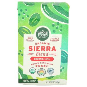 imageWhole Foods Market Organic Sierra Blend Ground Coffee MediumDark Roast Dark Chocolate ampamp Caramel 12 Ounce12 Ounce Pack of 1