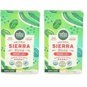 imageWhole Foods Market Organic Sierra Blend Ground Coffee MediumDark Roast Dark Chocolate ampamp Caramel 12 Ounce12 Ounce Pack of 2