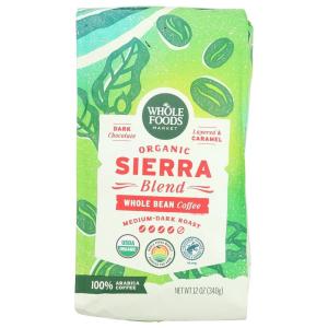 imageWhole Foods Market Organic Sierra Blend Whole Bean Coffee MediumDark Roast Dark Chocolate ampamp Caramel 12 Ounce12 Ounce Pack of 1