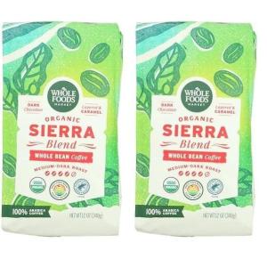 imageWhole Foods Market Organic Sierra Blend Whole Bean Coffee MediumDark Roast Dark Chocolate ampamp Caramel 12 Ounce12 Ounce Pack of 2