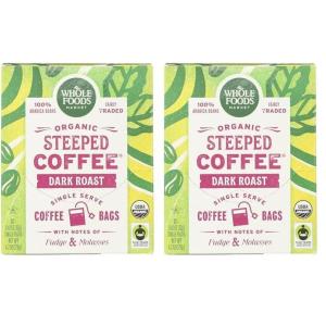 imageWhole Foods Market Organic Steeped Coffee Dark Roast Notes of Fudge and Molasses Single Serve Bags 10 Count42 Ounce Pack of 2