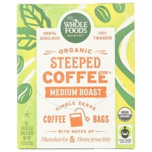 imageWhole Foods Market Organic Steeped Coffee Medium Roast Notes of Mandarin ampamp Honeysuckle Single Serve Bags 10 Count10 Count Pack of 1