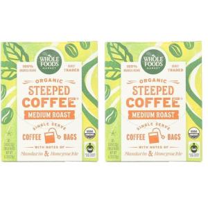 imageWhole Foods Market Organic Steeped Coffee Medium Roast Notes of Mandarin ampamp Honeysuckle Single Serve Bags 10 Count42 Ounce Pack of 2