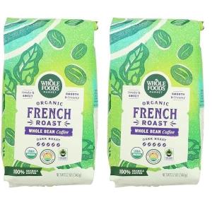 imageWhole Foods Market Organic Whole Bean Coffee Dark French Roast Smoky ampamp Sweet Smooth ampamp Creamy 12 Ounce12 Ounce Pack of 2