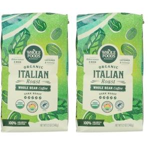 imageWhole Foods Market Organic Whole Bean Coffee Dark Italian Roast Bittersweet Rich ampamp Velvety 12 Ounce12 Ounce Pack of 2